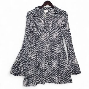 Dressbarn Women's Tunic Blouse Top Size XL Snake Print Bell Sleeve Boho Flowy